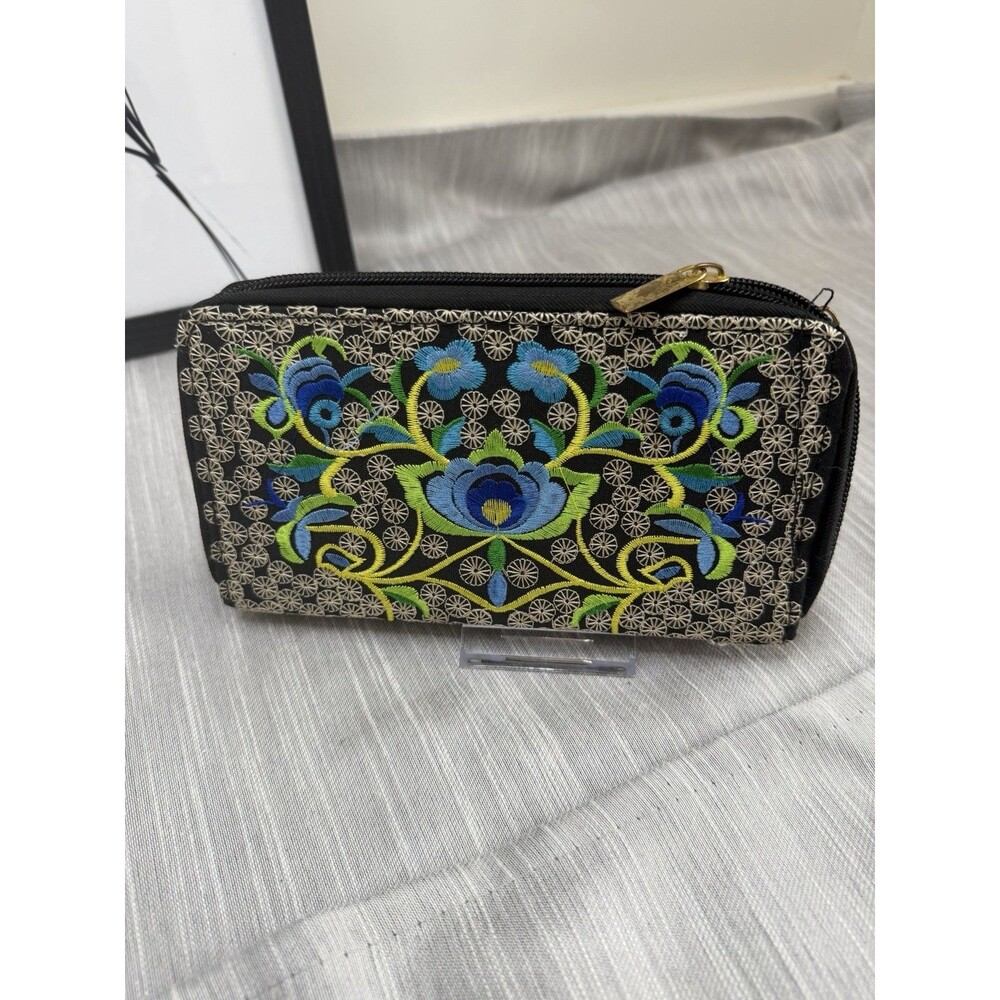 Cellphone Wallet Wristlet For Women Mexican-style embroidered butterfly & Floral - Picture 2 of 4